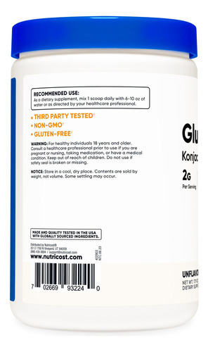 Suplemento Nutricost Glucomannan Em Pó 500g Sem Glúten - Imagem 5