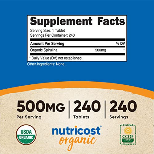 Suplemento Nutricost Espirulina Orgânica 500mg 240 Comprimid - Imagem 2