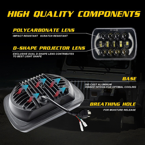 Aaa Farol Led Retangular De 300w 5x7 Para Jeep Wrangler Yj - Imagem 2