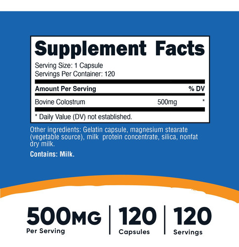 Suplemento Nutricost Colostrum 500mg 120 Cápsulas - Imagem 2
