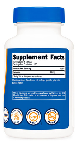 Suplemento Nutricost Lycopene 20mg 120 Cápsulas Gelatinosas - Imagem 5