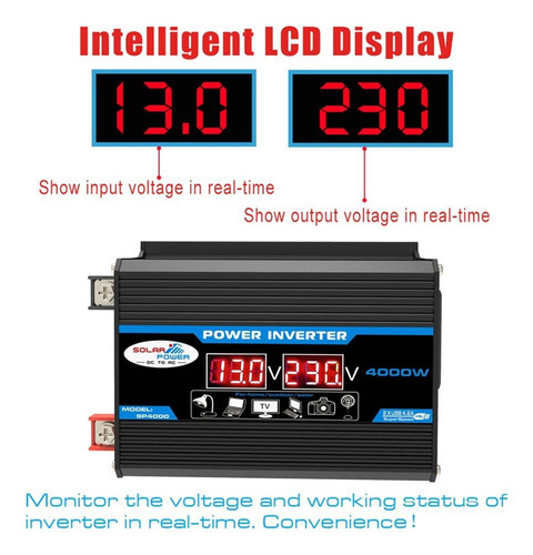 Inversor De Carro 12v-110v 4000w Smart Digital 2 Saída - Imagem 6