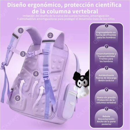 Novo Mochila Escolar Primária Sanrio Kuromi Para Meninas, 1 - Imagem 5