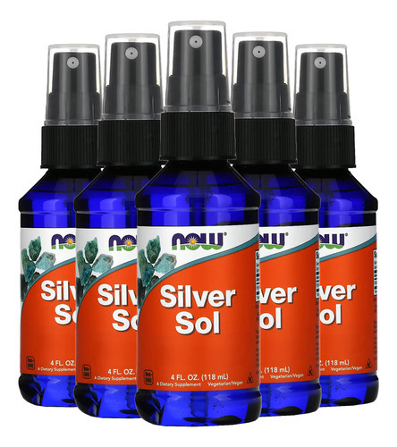 Silver Sol Líquido 50mcg Now Foods 118ml Importado 5un