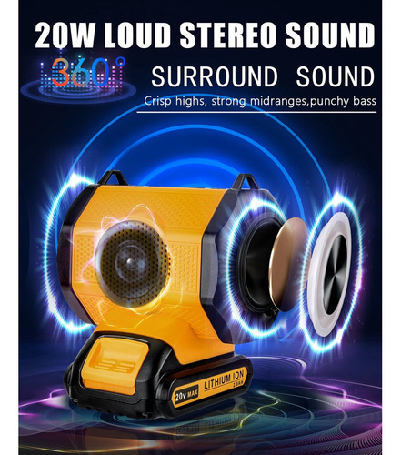 Alto-falante Portátil Sem Fio Bluetooth Sem Fio Para Dewalt - Imagem 6