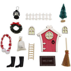 Conjunto De 14 Peças Christmas Mini Elf Door Light Up Dollho