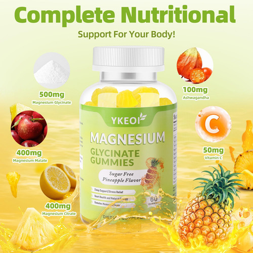 Gommias De Glicinato De Magnésio Ykeoi 500 Mg, Complexo De M - Imagem 3