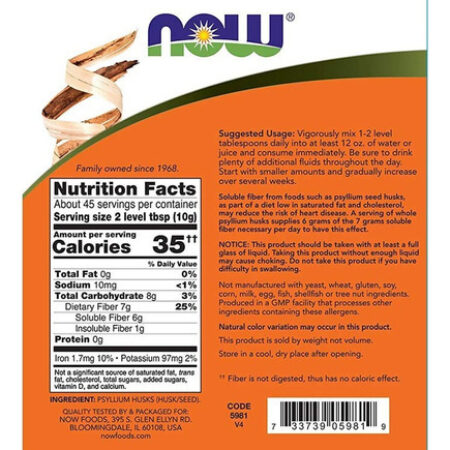 Cascas De Psyllium Now Foods Fonte De Fibras 454g - Imagem 3