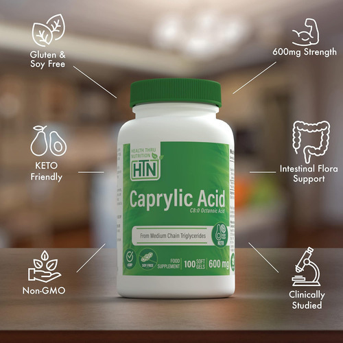 Health Thru Nutrition Ácido Caprílico 600mg 100 Cápsulas Sof - Imagem 3