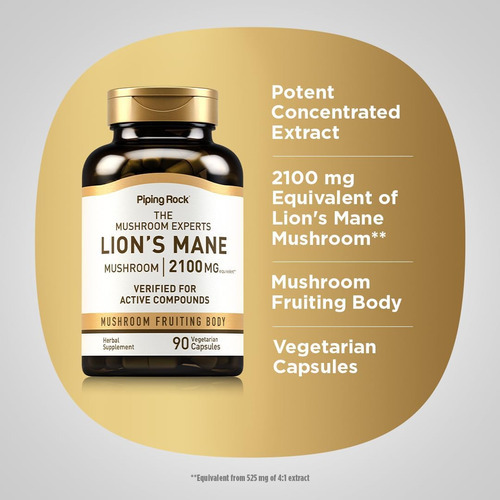 Cápsulas De Suplemento Piping Rock Lions Mane | 2100mg | 90 - Imagem 4