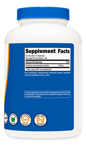 Suplemento Nutricost Citrato De Estrôncio 750 Mg 240 Cápsula - Imagem 6