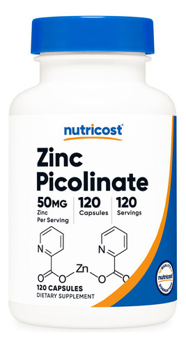 Suplemento Nutricost Picolinato De Zinco 50mg 120 Cápsulas