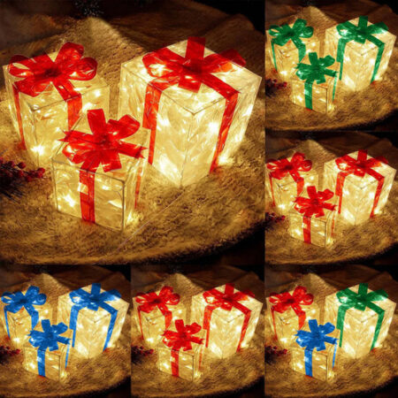 Caixa De Presente De Decoração De Natal De 3 Peças Com Luz L - Imagem 11