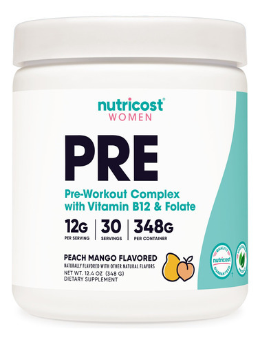 Pó Pré-treino Nutricost Peach Mango Para Mulheres, 30 Porçõe