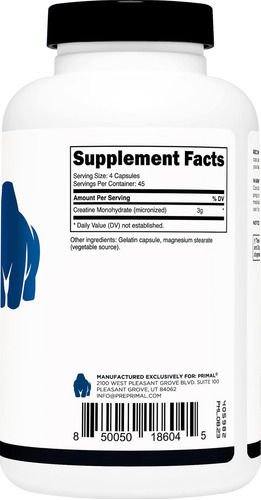 Monohidrato De Creatina Primal (3.000 Mg, 180 Cápsulas) - Su - Imagem 4
