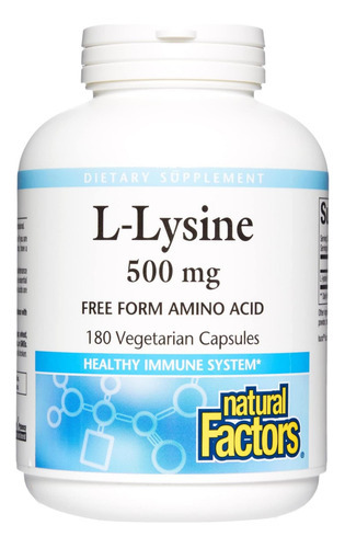 Fatores Naturais, L-lisina 500 Mg, 180 Cápsulas Vegetarianas