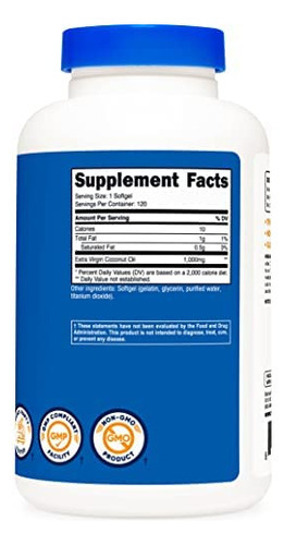 Nutricost Cápsulas Softgel De Óleo De Coco (1000mg) 120 Soft - Imagem 3