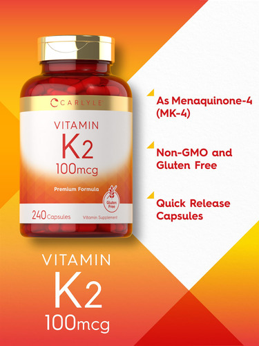 Suplemento Carlyle Vitamin K2 100mcg Mk-4 240 Cápsulas - Imagem 4