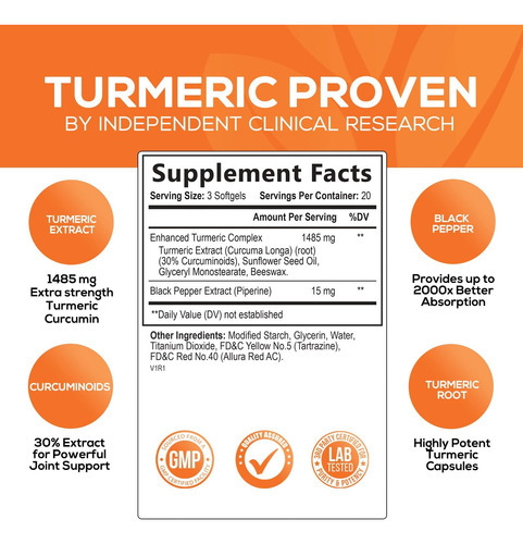Suplemento De Curcumina De Cúrcuma 1500 Mg - Cápsula Softgel - Imagem 2