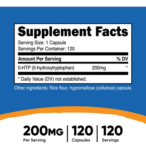 Suplemento Nutricost 5-htp 200mg 120 Cápsulas Vegetarianas - Imagem 2
