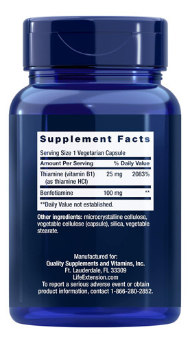 Benfotiamina Life Extension Com Tiamina, Vitamina B1 Solúvel - Imagem 2