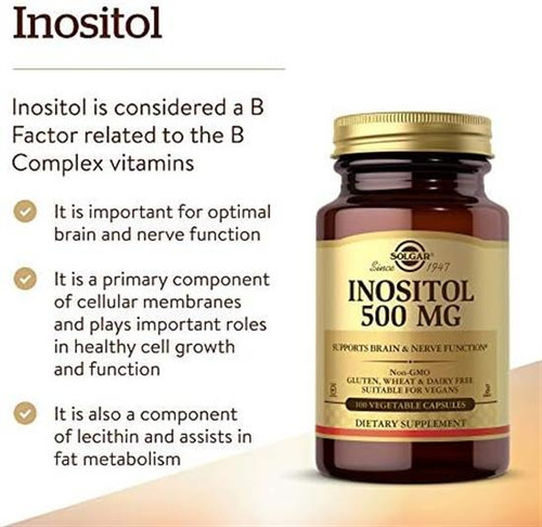 Cápsulas Vegetais Solgar Inositol, 500 Mg, 100 Unidades - Imagem 3