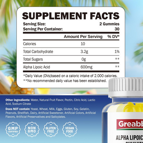 Greabby Ácido Alfa Lipóico 600mg Gomas, Suplemento De Ácido - Imagem 2