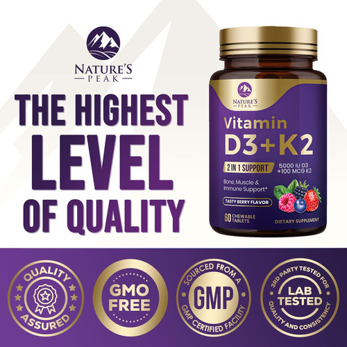 Vitamina D3 K2, 5000 Ui (125 Mcg) Vitamina D-3 Plus K-2 (mk- - Imagem 4