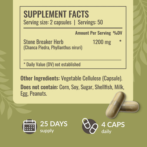 Suplemento Herbamama Stone Breaker Chanca Piedra 1200 Mg 100 - Imagem 3