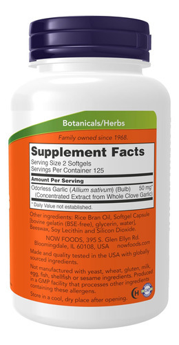 Now Foods Supplements, Alho Inodoro (allium Sativum), Extrat - Imagem 2