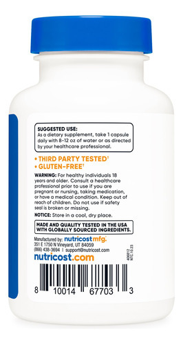 Suplemento Nutricost Zinc Carnosine 86mg 120 Cápsulas - Imagem 5