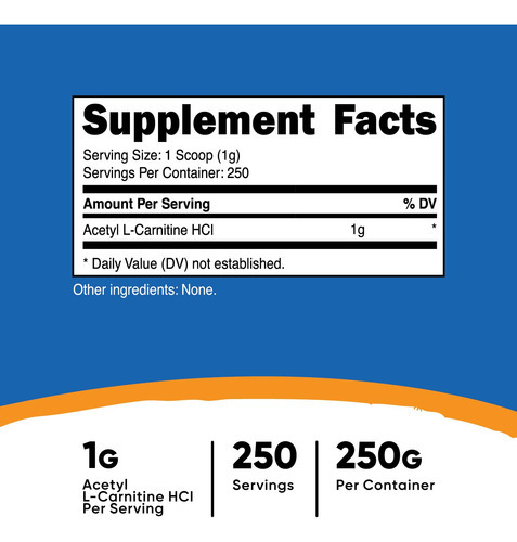 Suplemento Nutricost Acetil L-carnitina (alcar) 250g Em Pó - Imagem 3