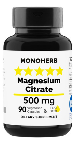 Citrato De Magnésio 500 Mg, 90 Cápsulas Veganas Com Ômega 3