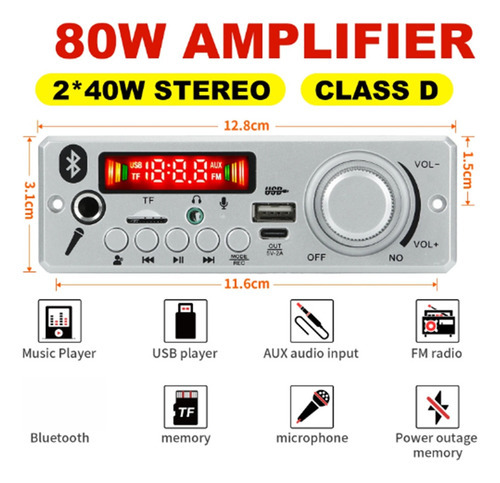 Placa Decodificadora Mp3 Wav, Amplificador De 80w, Microfon - Imagem 7