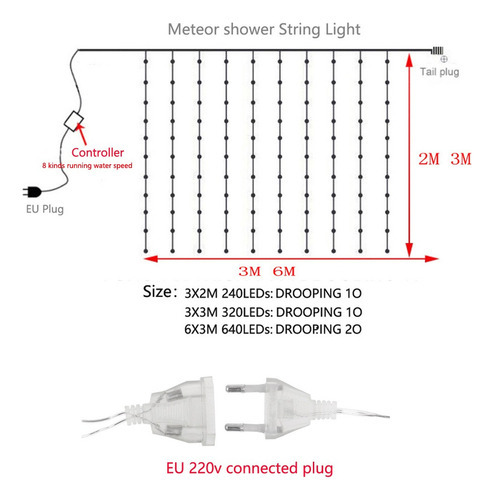 3x3m Led Cachoeira Cortina Icicle String Luzes Natal - Imagem 3