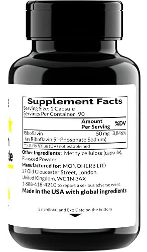 Monoherb Riboflavina 5-fosfato 50 Mg - 90 Cápsulas Vegetari - Imagem 2