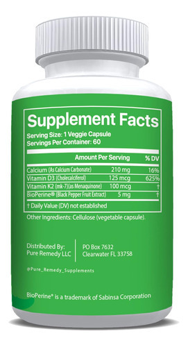 Suplemento De Vitamina K2 D3 De Remédio Puro Com Cálcio E Bi - Imagem 2
