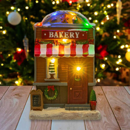 Musical Iluminado Natal Aldeia Casa Estatueta Decoração De - Imagem 4