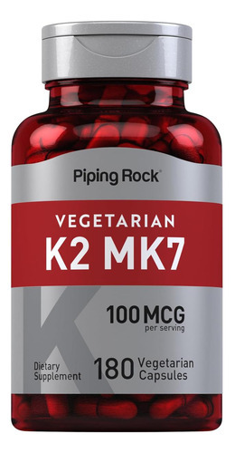 Suplemento Vitamínico Piping Rock K2 Mk7 | 100mcg | 180 Cáps