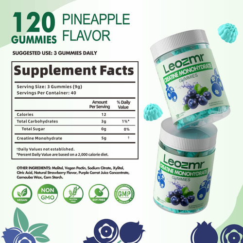 Gomas De Monohidrato De Creatina Leozmr 5000 Mg Para Homens - Imagem 4