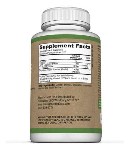 Suplemento Premium De Fibra De Casca De Psyllium 1450mg, 240 - Imagem 2
