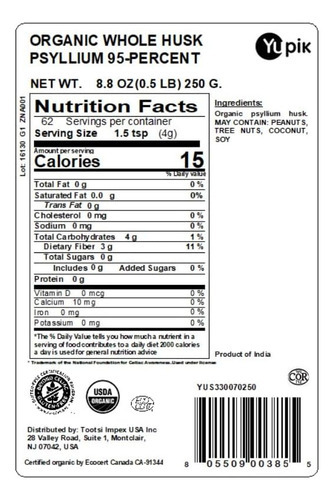 Yupik Organic Whole Husk Psyllium 95% Superfood, 8,8 Onças, - Imagem 2