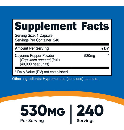 Suplemento Nutricost Pimenta Caiena 530mg 240 Cápsulas - Imagem 3