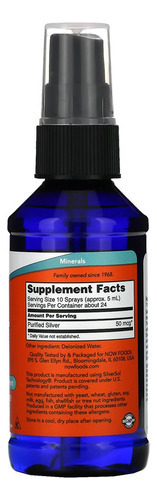Silver Sol Líquido 50mcg Now Foods 118ml Importado - Imagem 2