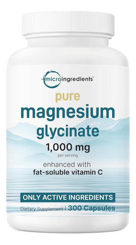 Glicinato De Magnésio Puro 1.000 Mg Por Porção, 300 Cápsulas