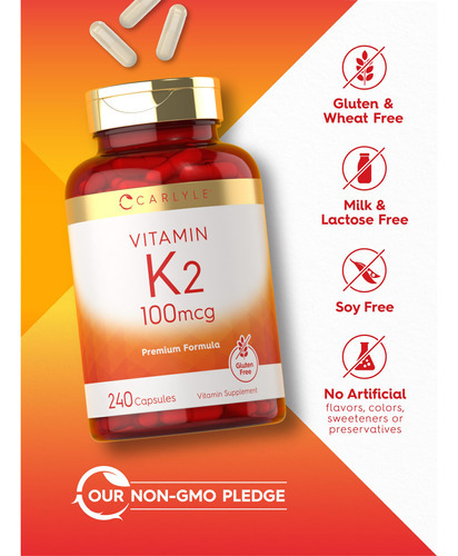 Suplemento Carlyle Vitamin K2 100mcg Mk-4 240 Cápsulas - Imagem 5