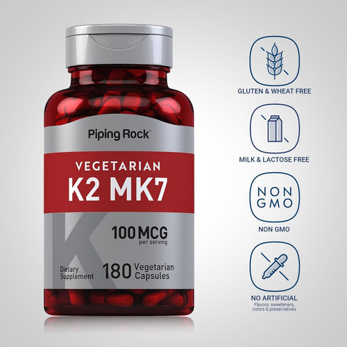 Suplemento Vitamínico Piping Rock K2 Mk7 | 100mcg | 180 Cáps - Imagem 3