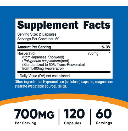 Nutricost Resveratrol 700mg, 120 Cápsulas - Vegano, Sem Glút - Imagem 2