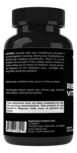 Vitabod Vitamina B2 (riboflavina) 400 Mg 240 Cápsulas Vegeta - Imagem 3