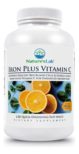Natures Lab Iron Plus Vitamina C Fast Melt Tablets - Suave